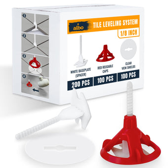 compare product ALBO Tile Leveling System Set 1/8 inch - 200 PCS - Professional Floor & Wall Spacer Kit with Reusable Caps & Protection Plates - Anti-Lippage Installation Tools for Large and Small Tile Formats