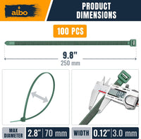 ALBO 100 Pcs. Green Zip Ties, 10 Inch, UV-Resistant Nylon Cable Ties for Indoor/Outdoor Use