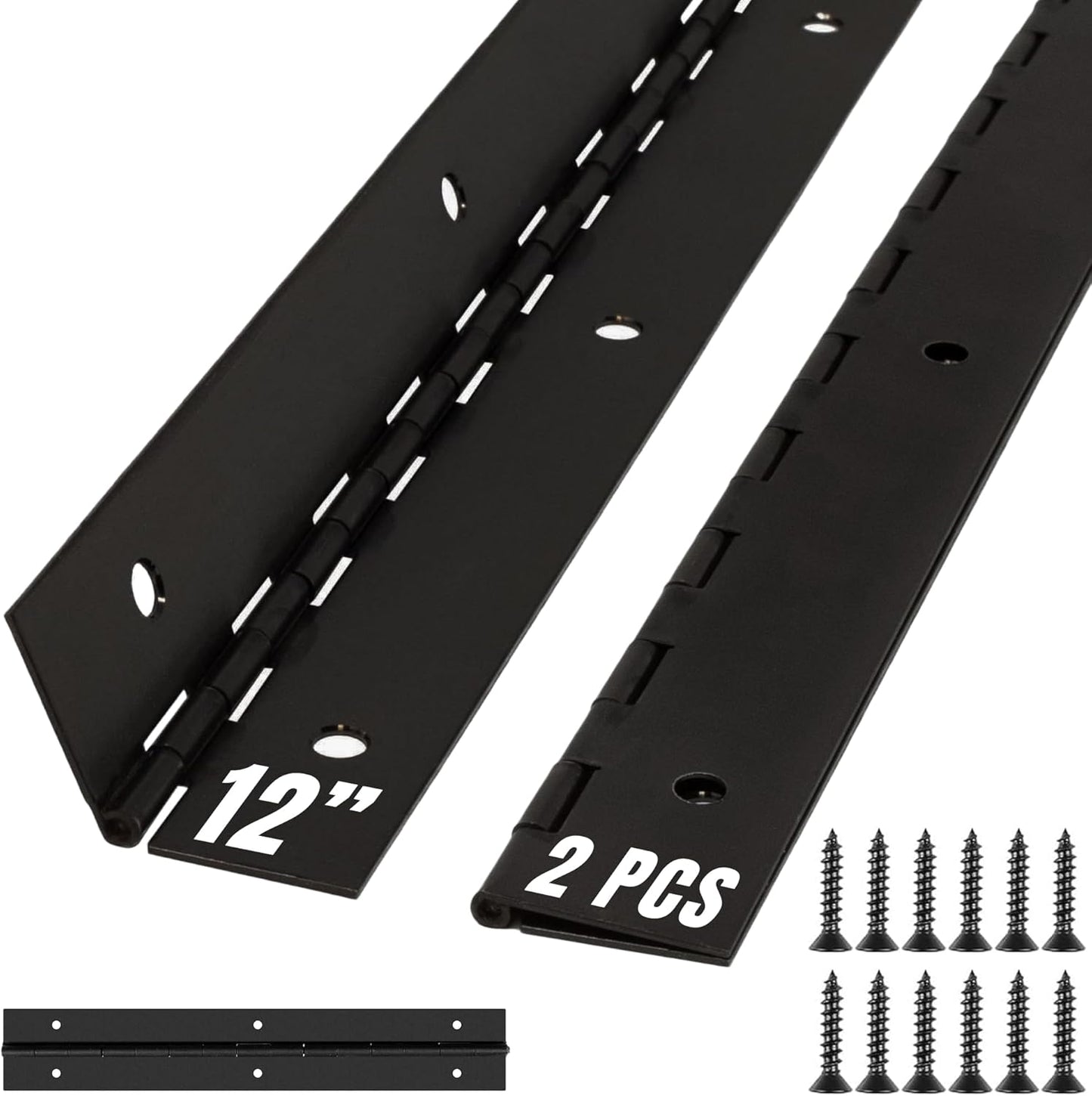 ALBO 12 Inch Black Heavy Duty Stainless Steel Piano Hinge 2-Pack