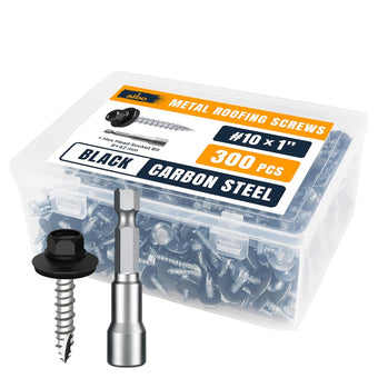 compare product ALBO #10 x 1 inch Black Metal Roofing Screws 300pcs