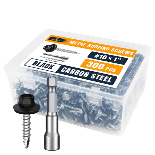 ALBO #10 x 1 inch Black Metal Roofing Screws 300pcs