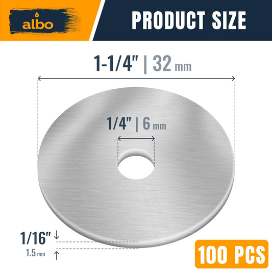 ALBO 100 Pcs Stainless Steel Fender Flat Washers 1/4" x 1-1/4" for Screws and Bolts, 304 Stainless Steel Hardware Fasteners for Industrial & DIY Use