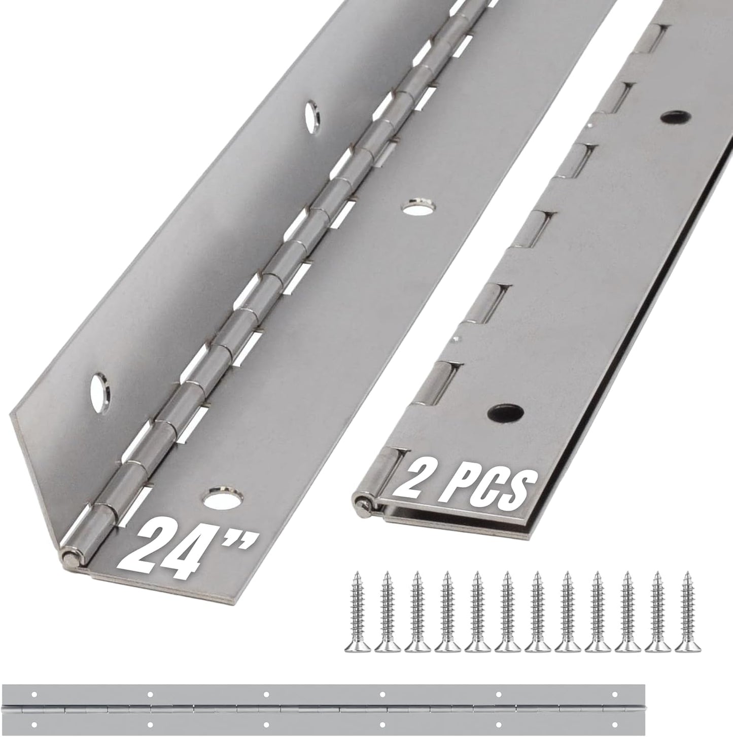 ALBO 24 Inch Silver Heavy Duty Piano Hinge Continuous Stainless Steel 2-Pack