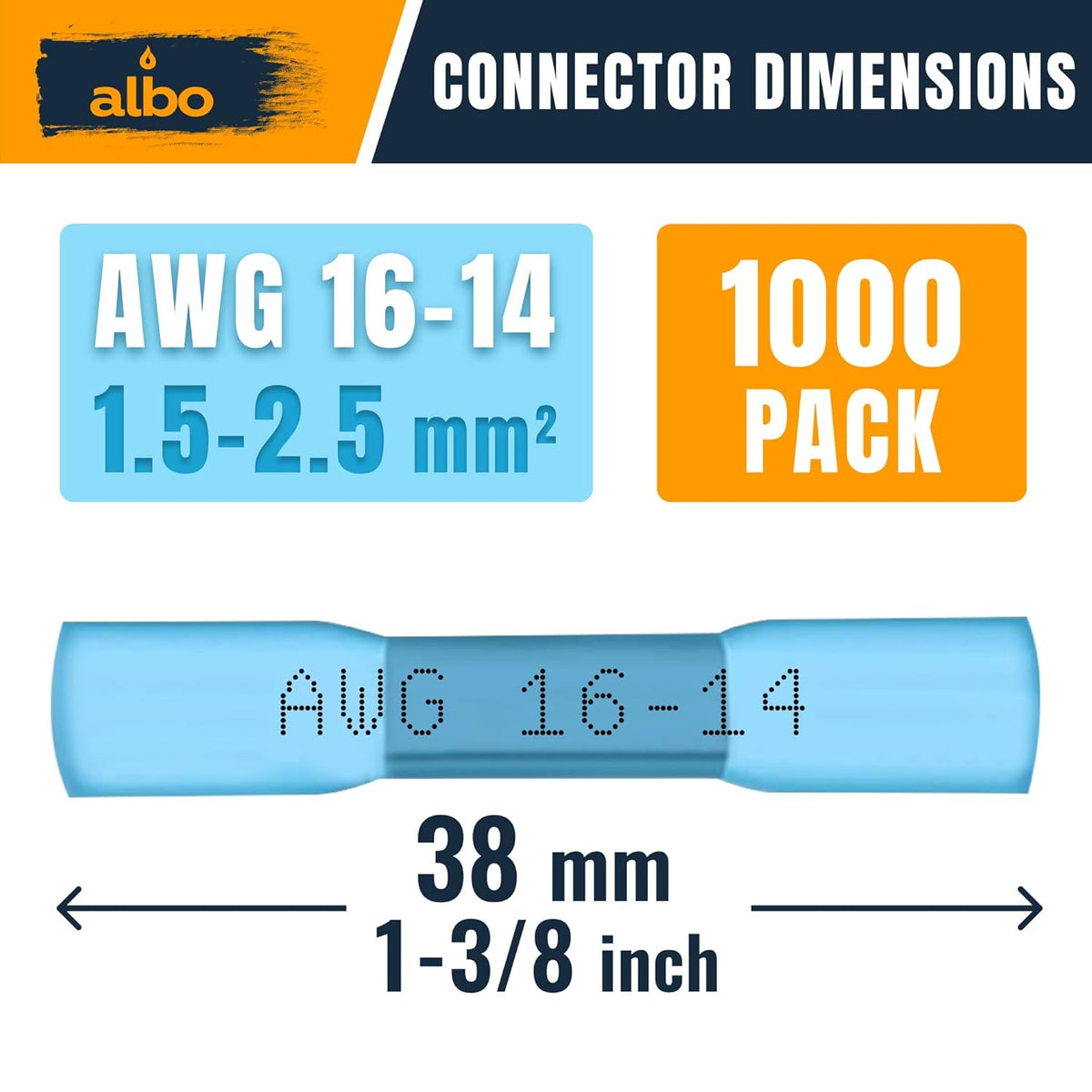 ALBO Heat Shrink Butt Connectors 16-14 AWG Blue 1000pcs