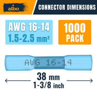 ALBO Heat Shrink Butt Connectors 16-14 AWG (1000pcs) - Insulated Crimp Electrical Wire Terminals for Automotive, Marine Wiring Projects | Copper Crimp Connectors for 1.5-2.5mm² Wire Gauge