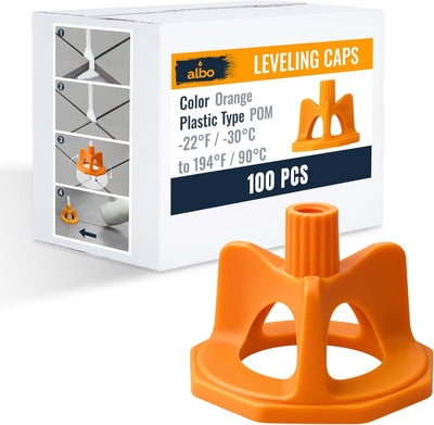 ALBO Reusable Caps 100 PCS for Tile Leveling System - Orange Replacement Caps for Floor & Wall Spacers - Anti-Lippage Installation Tools, Self-Leveling Spacer Kit for Ceramic, Stone & Tile Formats
