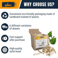 ALBO 1/2 x 2 inch Fluted Wooden Dowel Pins 100 Pack
