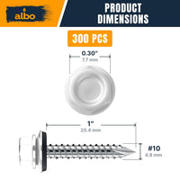 ALBO #10 x 1 inch Carbon Steel White Metal Roofing Screws 300pcs