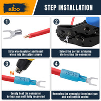 ALBO 12-10 AWG Heat Shrink Fork Connectors #10 Stud – 100 Pack Yellow Waterproof Electrical Spade Terminals, Tinned Copper Crimp Wire Connectors for Automotive, Marine & Battery Wiring
