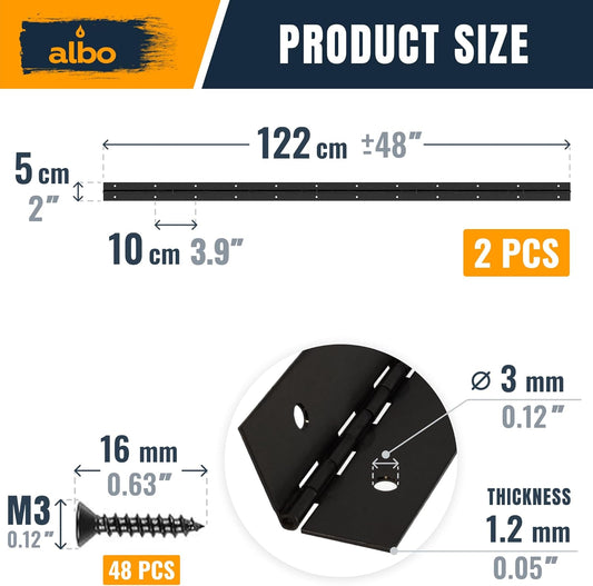 ALBO 48 inch Black Heavy Duty Piano Hinge Stainless Steel 2-Pack