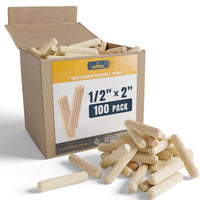 ALBO Wooden Dowel Pins 3/8 x 1 1/2 inch Fluted Birch Wood 150 pcs