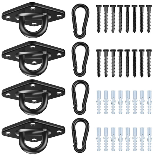 Albo Diamond Plate 2650lbs Swing Hangers 4 PCS - Heavy Duty Ceiling Mount Hooks with Snap Carabiners, 304 Stainless Steel for Wood & Concrete & Metal, Indoor Outdoor Anchor for Hammock, Yoga, TRX