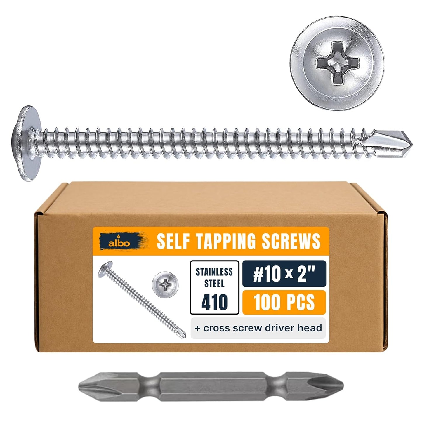 ALBO #8 x 1 inch Stainless Steel Self-Tapping Screws 200pcs