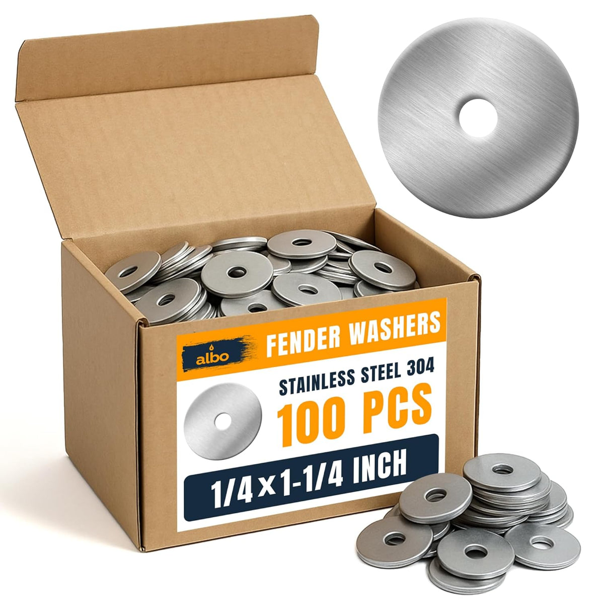 ALBO 3/8" x 1-1/4" Stainless Steel Fender Flat Washers 100pcs