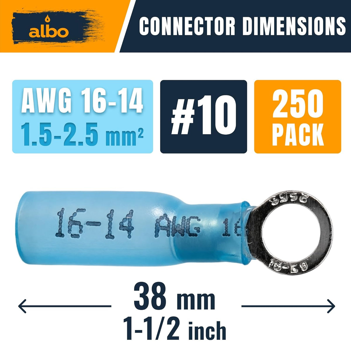 ALBO Blue Heat Shrink Ring Terminal Kit 16-14 AWG 250pcs