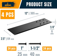 ALBO 12" Heavy Duty Flat Countertop Support Brackets, 4-Pack - 1/4" Steel Hidden Flush-Mount Corbel, Matte Black