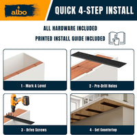 ALBO 12" Heavy Duty Flat Countertop Support Brackets, 4-Pack - 1/4" Steel Hidden Flush-Mount Corbel, Matte Black