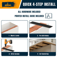 ALBO 16" Heavy Duty Flat Countertop Support Brackets 4 PCS, 300 lb 1/4" Steel - Hidden Flush-Mount Corbel | Matte Black Powder-Coated with Screws for Quartz Granite Wood Kitchen Island Bar Tops