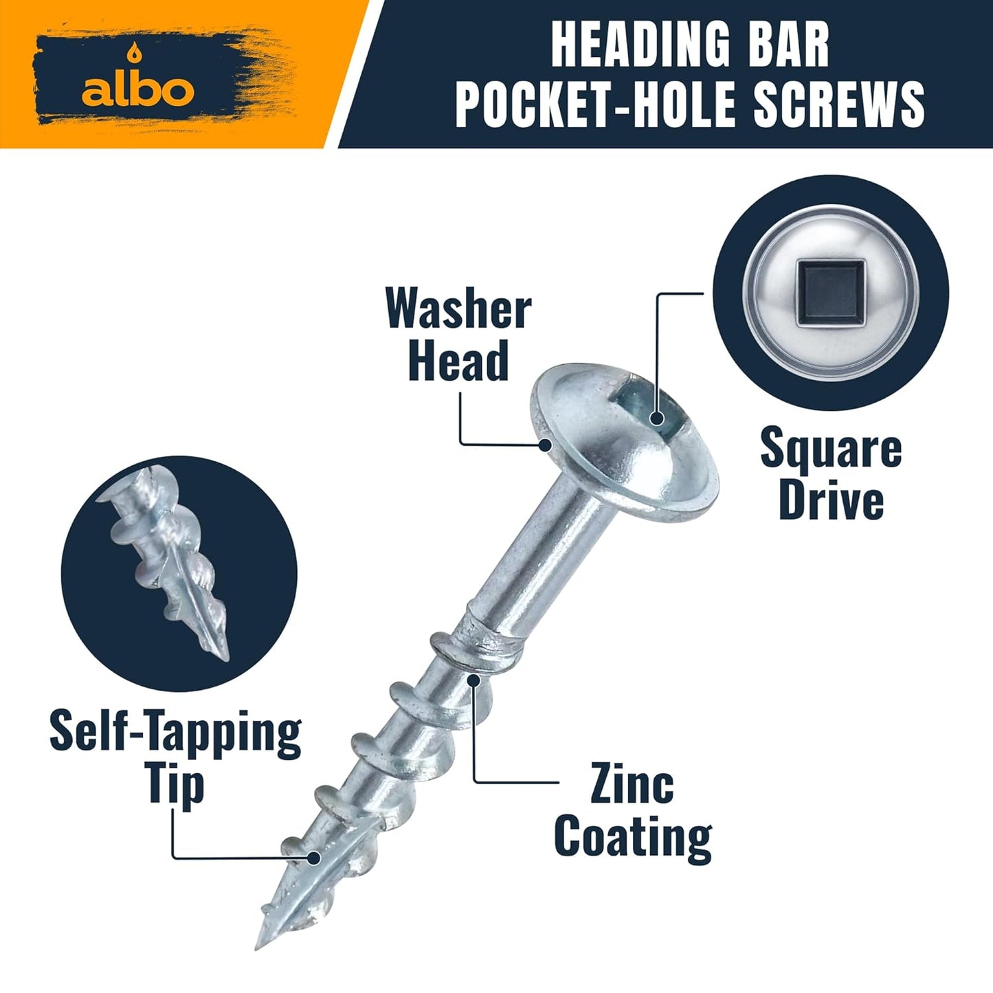ALBO Pocket Hole Screws #8 x 1-1/4" 500 PCS Zinc Carbon Steel