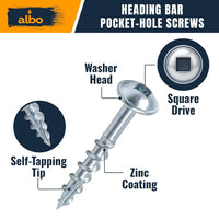 ALBO Pocket Hole Screws #8 x 1-1/4" 500 PCS Zinc Carbon Steel