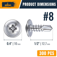 ALBO #8 x 1/2 inch Stainless Steel Self-Tapping Screws 300pcs