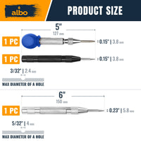 ALBO Automatic Center Punch Set – 3 Heavy Duty Spring Loaded Punch Tools for Metal, Wood, Steel – Precision Tips, Galvanized & Blackened Options, Storage Box – Ideal for DIY, Workshop & Professionals