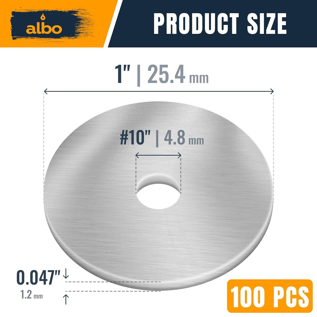 ALBO #10 x 1 inch Stainless Steel Fender Flat Washers 100pcs