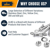 ALBO Hex Head Bolts and Nuts Grade 5 Zinc Plated 1/4"-3/8", 1/2"-1-1/2" Lengths, 300pcs