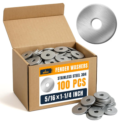100 Pcs Stainless Steel Fender Flat Washers 1/4" x 1" for Screws and Bolts, Durable 304 Stainless Steel Hardware for Construction and Repair