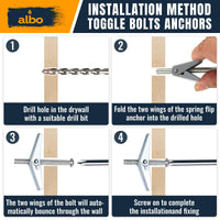 ALBO 45-Piece Heavy Duty Hollow Wall Anchors Kit for Drywall Ceilings with Screw Spring/Includes Toggle Bolts and Wing Nut Assortment in 3 Sizes (1/8in, 3/16in, 1/4in)