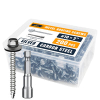 ALBO #10 x 2 inch Silver Metal Roofing Screws 200pcs