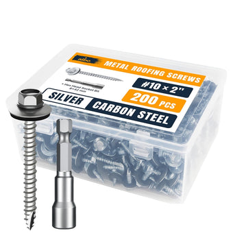 compare product ALBO #10 x 2 inch Silver Metal Roofing Screws 200pcs
