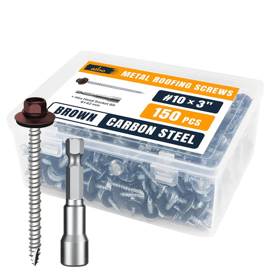 ALBO #10 x 3 inch Brown Hex Head Metal Roofing Screws 150pcs