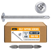 ALBO #10 x 1-1/2 inch Stainless Steel Self-Tapping Metal Screws 150pcs