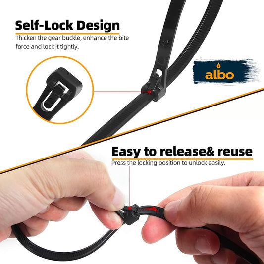 ALBO Zip Ties Assorted Sizes (6-12 inch) 200 Pack