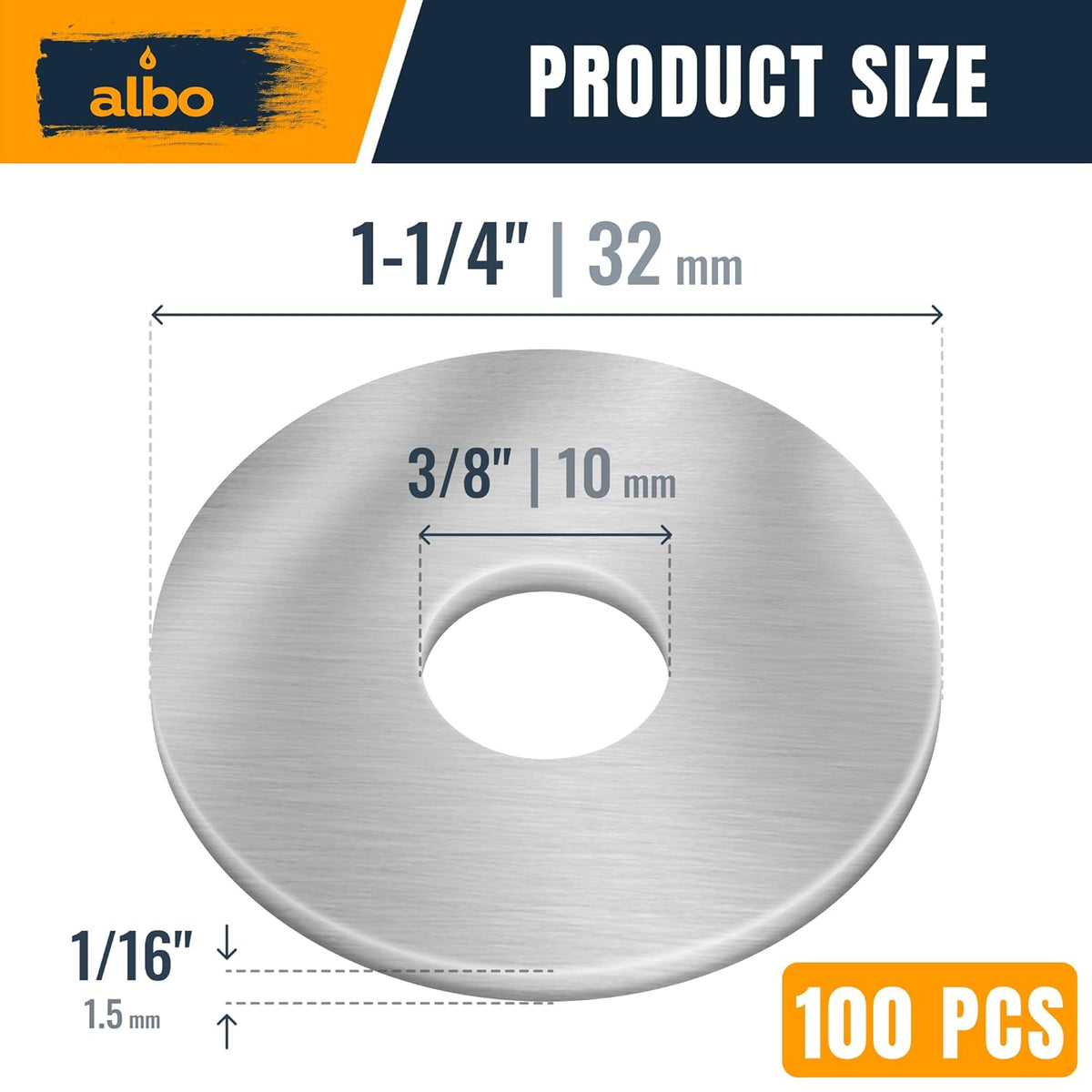 ALBO 3/8" x 1-1/4" Stainless Steel Fender Flat Washers 100pcs