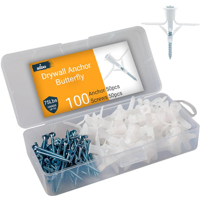 ALBO Drywall Plastic Hollow Wall  Butterfly Anchors with Screws, 50 pieces set