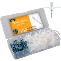 ALBO Drywall Anchor Kit Hollow Wall with Screws 100 pcs. (White Anchor 50pcs + Screws 50pcs) Plastic Hollow Wall Drilling Anchors