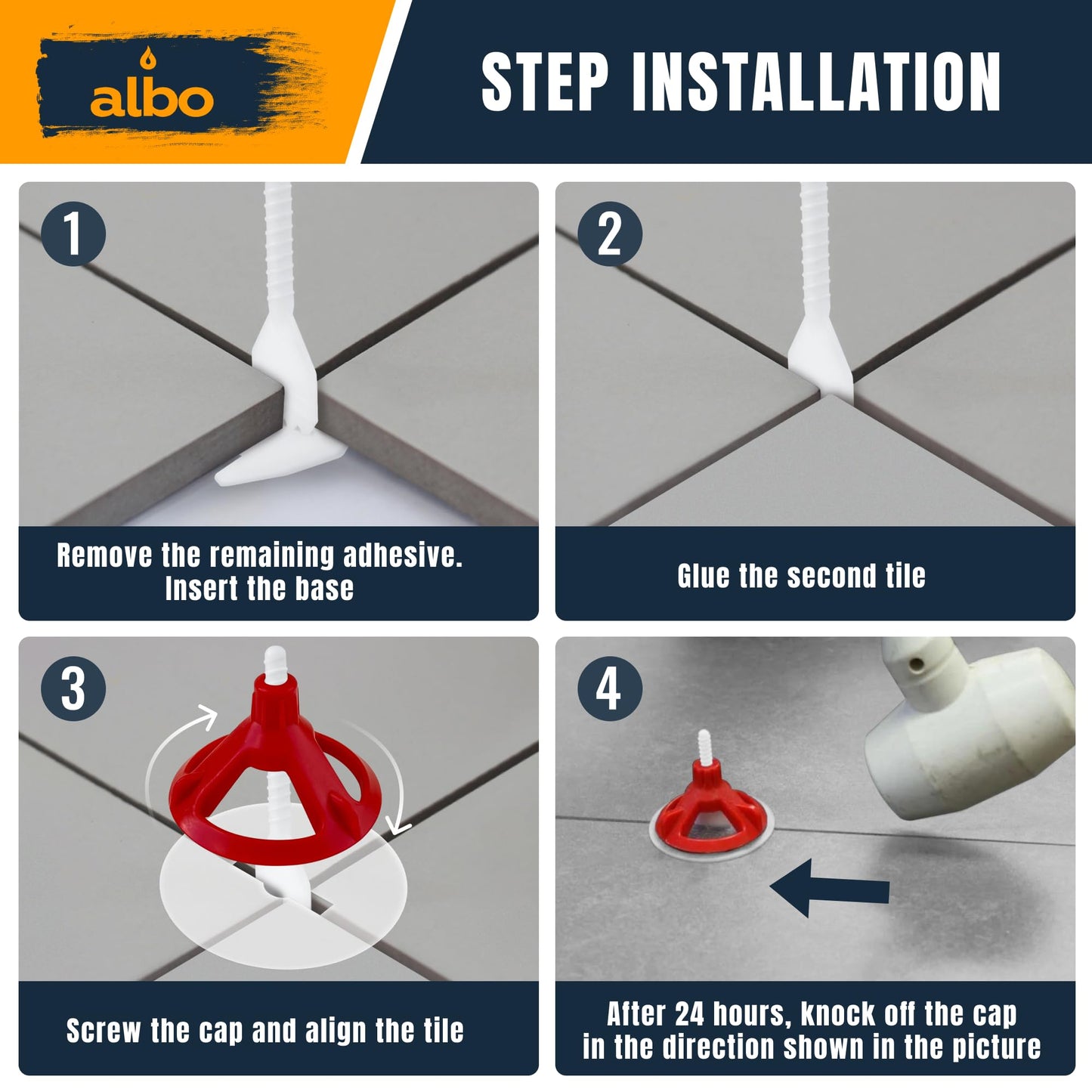 ALBO Tile Leveling System Protection Plates - 100 PCS - Clear Scratch - Resistant Shields for Professional Floor & Wall Installation Compatible with Self-Leveling Spacer Kits, Fits All Tile Sizes