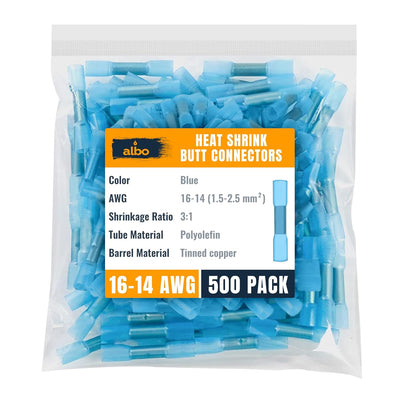 ALBO Heat Shrink Butt Connectors 16-14 AWG, Splice Connectors 1.5-2.5 mm?? Gauge, Blue, Pack 500 pcs