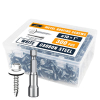 ALBO #10 x 1 inch Carbon Steel White Metal Roofing Screws 300pcs