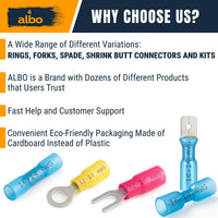 ALBO 500PCS Heat Shrink Ring Terminal Kit – Wire Terminal Connectors Assortment for 22-10 AWG, Waterproof Electrical Connectors Set – Tinned Copper Electrical Ring Terminals