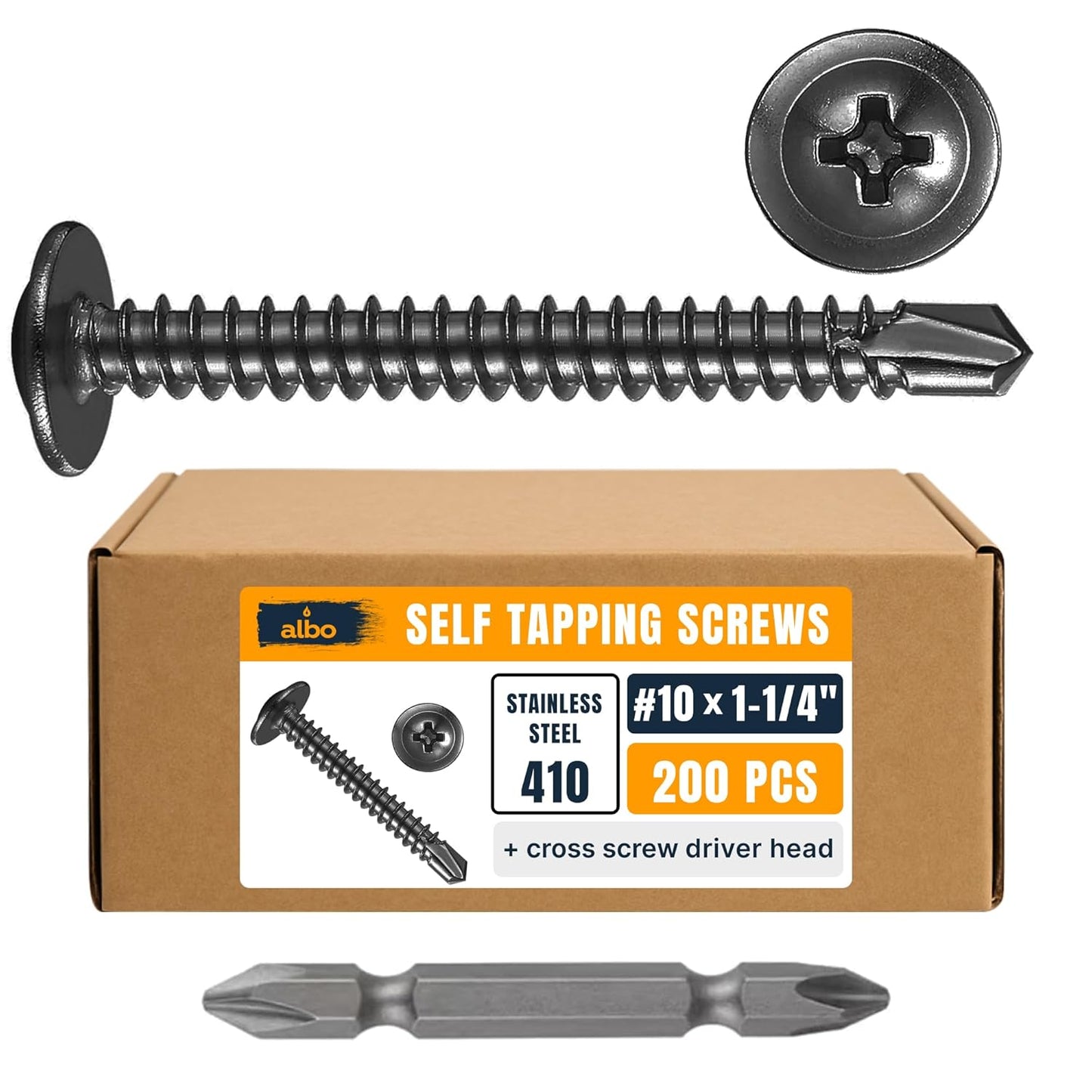 ALBO #10 x 1-1/4 inch Stainless Steel Self-Tapping Screws 200pcs