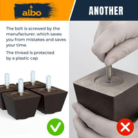 Albo Wood Furniture Legs 2 inch, Heavy Duty Sofa Legs, Pack of 4 Square Brown Couch Legs, Sofa Replacement Parts, for Dresser Legs, Sideboard, Recliner Couch, Circle Chair Couch Riser Coffee Table