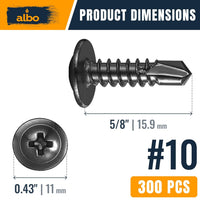 ALBO #10 x 5/8 inch Stainless Steel Self Tapping Truss Head Screws 300pcs