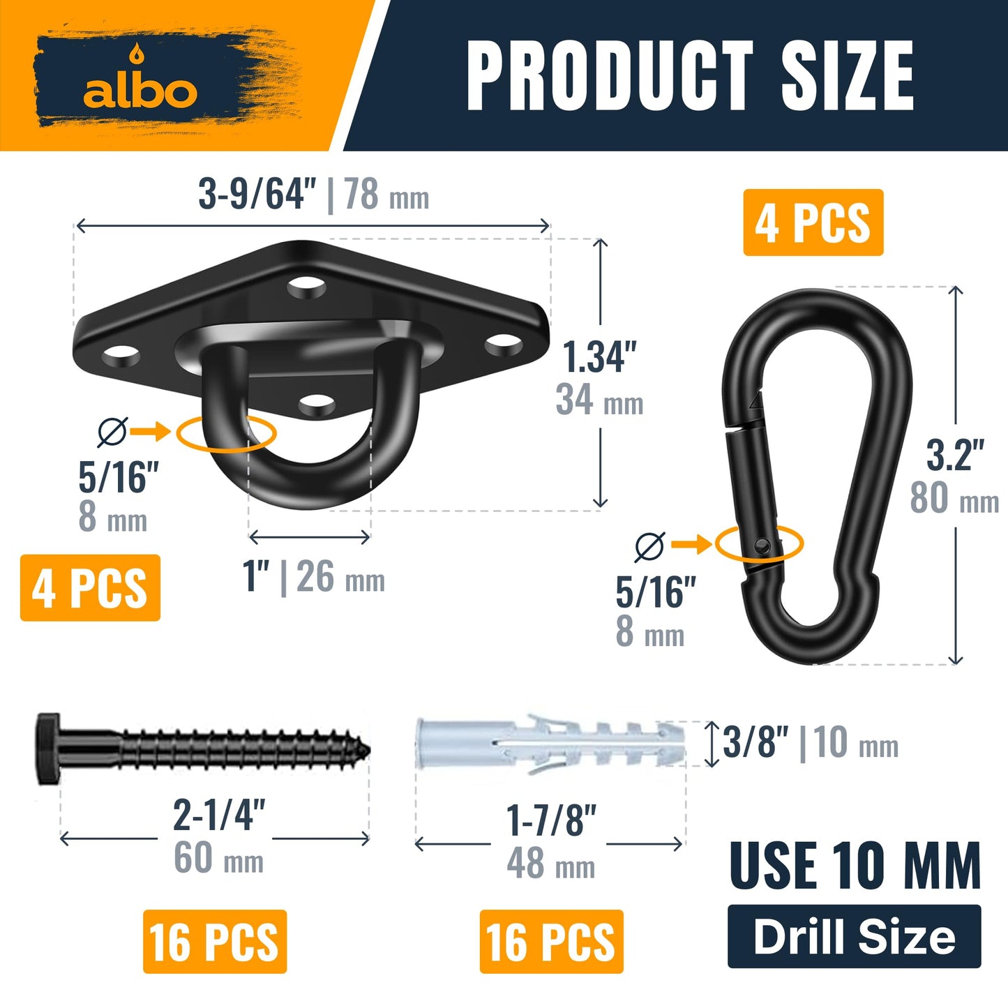 Albo Diamond Plate 2650lbs Swing Hangers 4 Pcs Black