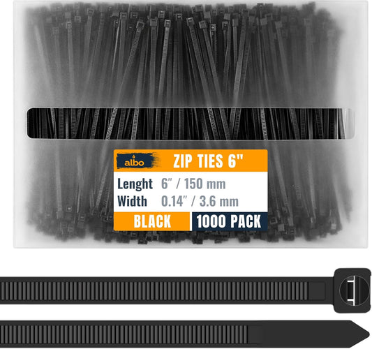 ALBO Black Plastic Cable Ties 6 inch 1000 Pack