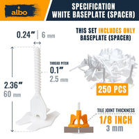 ALBO Tile Leveling System Base Plates 1/8" - 250 PCS - Professional Floor & Wall Spacers