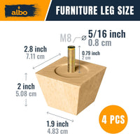 Albo Furniture Legs 3 inch Brown Wood 4pcs