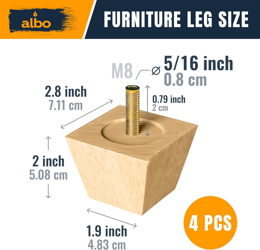 Albo Furniture Legs 3 inch Brown Wood 4pcs